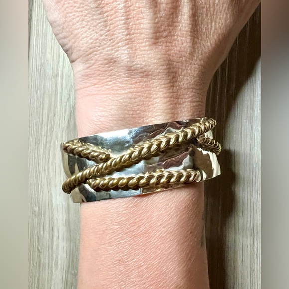 Vintage Louis Booth Sterling Silver Modernist Brass Twisted Rope Cuff Bracelet - Picture 7 of 7